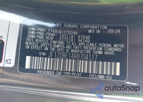 2024 Subaru Brz Limited из США, поврежденный, VIN JF1ZDBE14R8704117